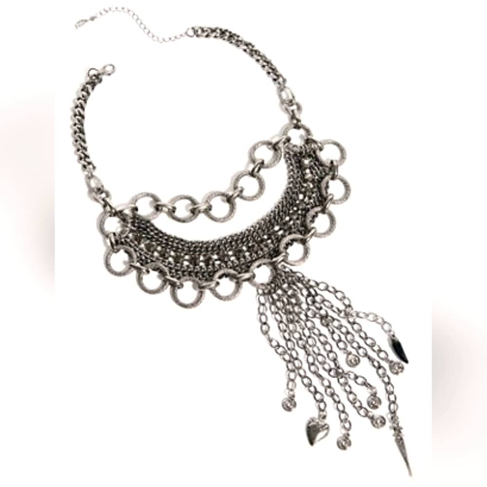 Amazing Free People Cross Your Heart Choker Necklace - Silver - Cool Piece!